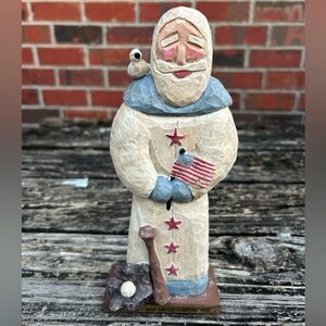 Vintage Lancy Smith Carved Folk Art Santa William USA GATC 1993 Patriotic Santa